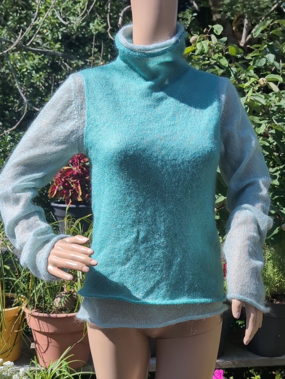 Moda International Women's Teal Turtleneck Sweater Kid Mohair Blend Medium